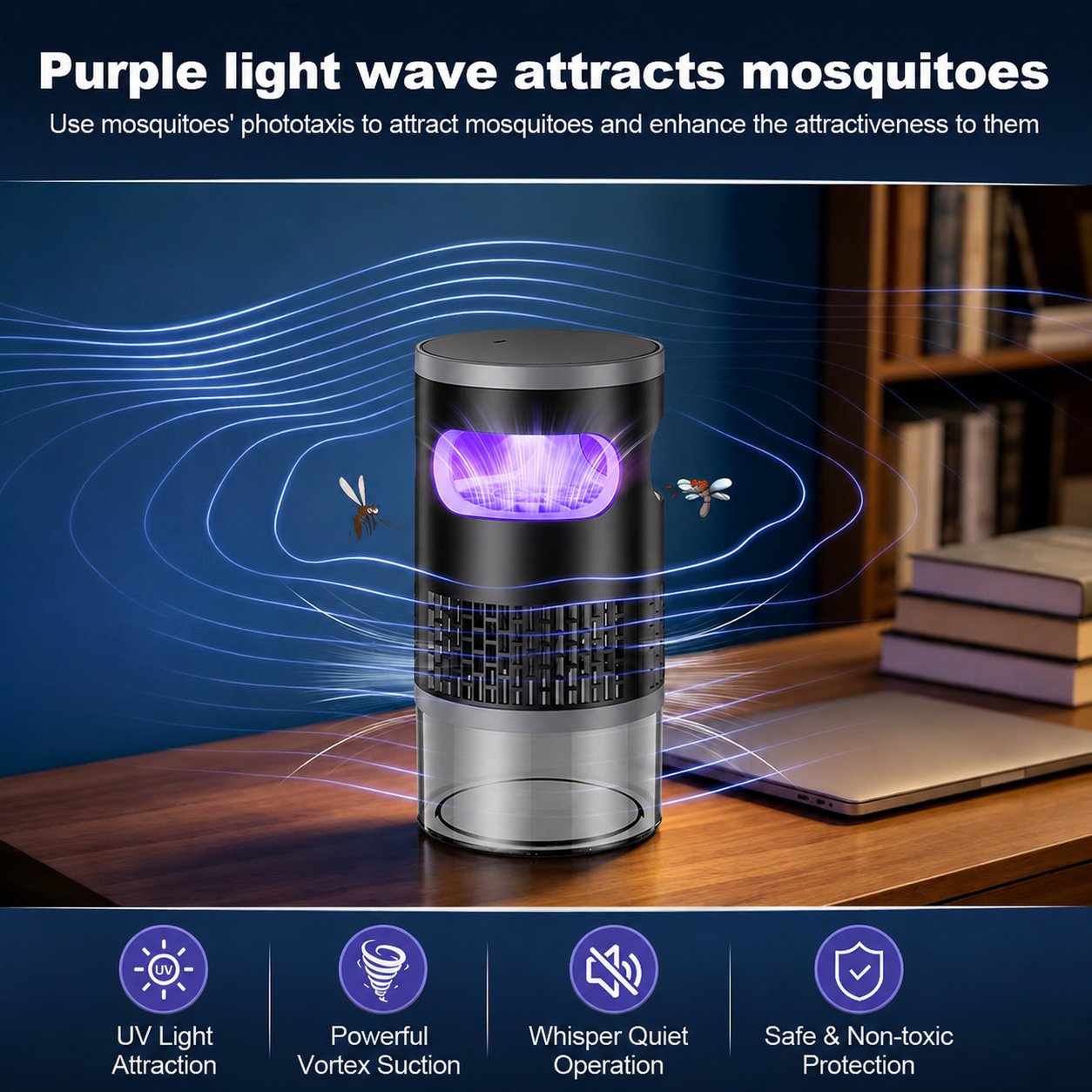 Indoor Insect Trap with Light and Suction Non Zapper Flying Bug Catcher for Mosquitoes Fruit Flies Gnats and Moths