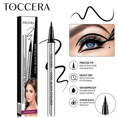 Colore Nero – Eyeliner nero TOCMIRA a lunga durata – Impermeabile, vegano e dall'applicazione scorrevole (24 ore)