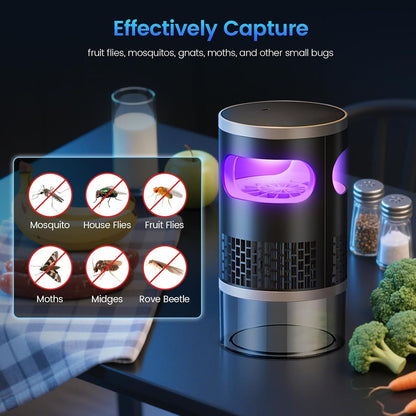 Indoor Insect Trap with Light and Suction Non Zapper Flying Bug Catcher for Mosquitoes Fruit Flies Gnats and Moths