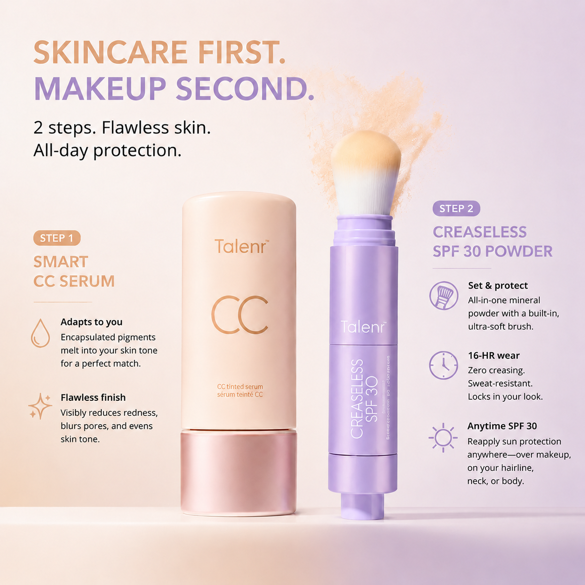 ✨Talenr CC Perfecting Set CC color-correcting tinted serum+ creaseless SPF 30 mineral setting powder
